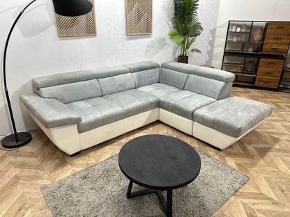 Grijze/Witte Suède Stoffen/Lederen Hoekzetel