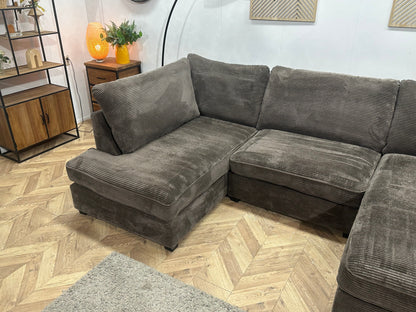 Taupe Ribstof U Zetel Inc Hocker ~ Losse Kussens Met Afneembare Hoezen