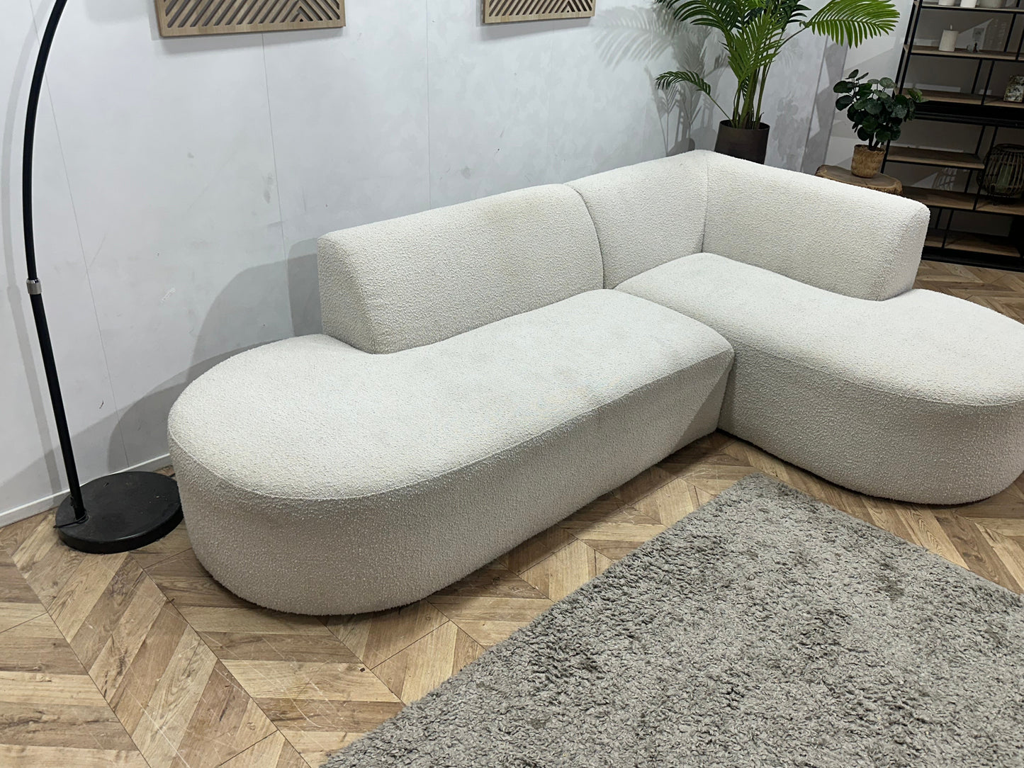 Witte Bouclé Stoffen Hoekzetel ~ Vaste Kussens