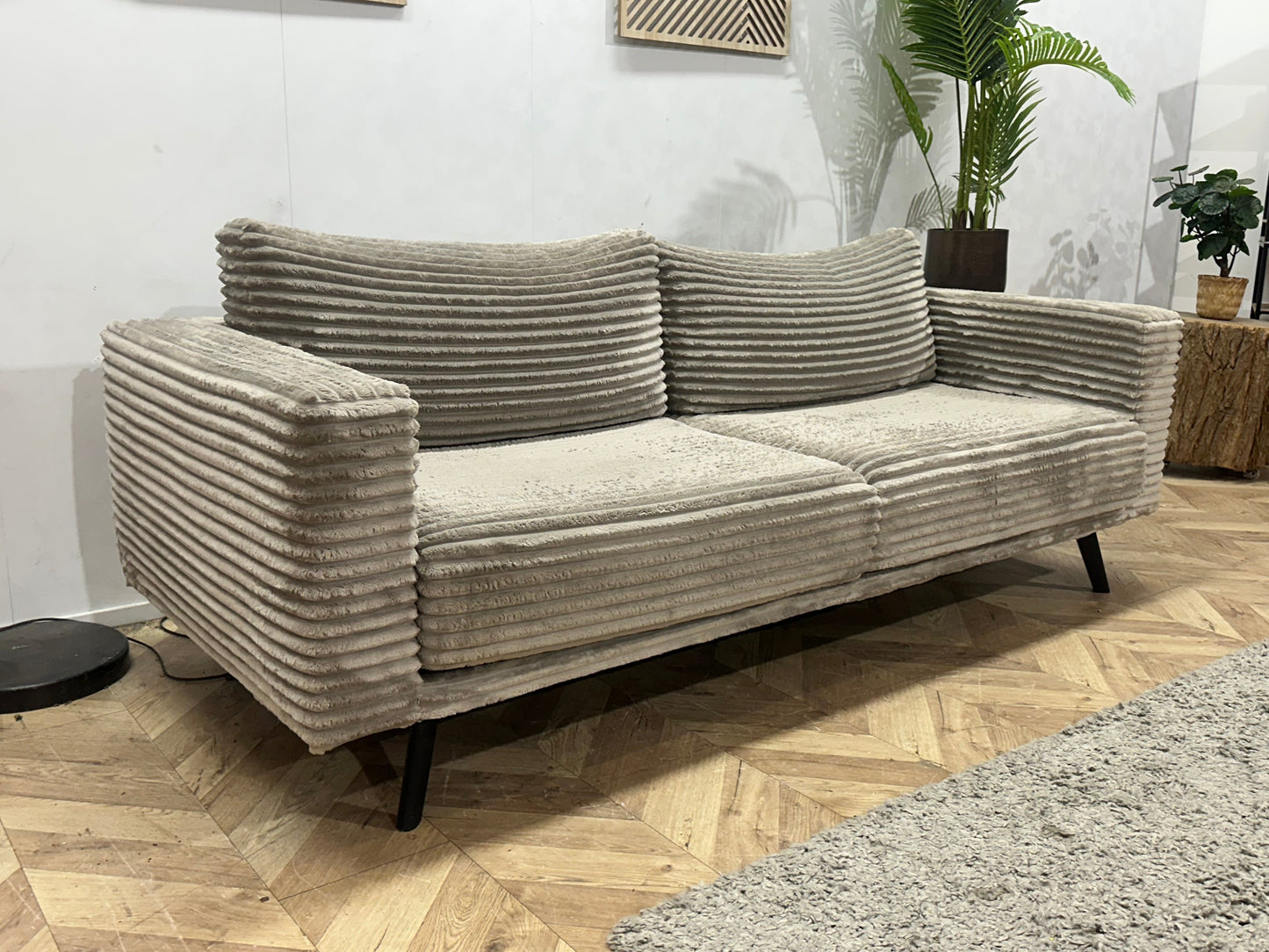 Grijze Ribstof 2.5-Zits Zetel Inc Hocker ~ Losse Kussens Met Afneembare Hoezen