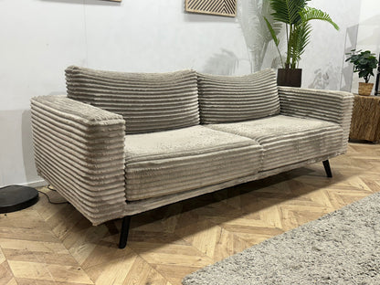 Grijze Ribstof 2.5-Zits Zetel Inc Hocker ~ Losse Kussens Met Afneembare Hoezen