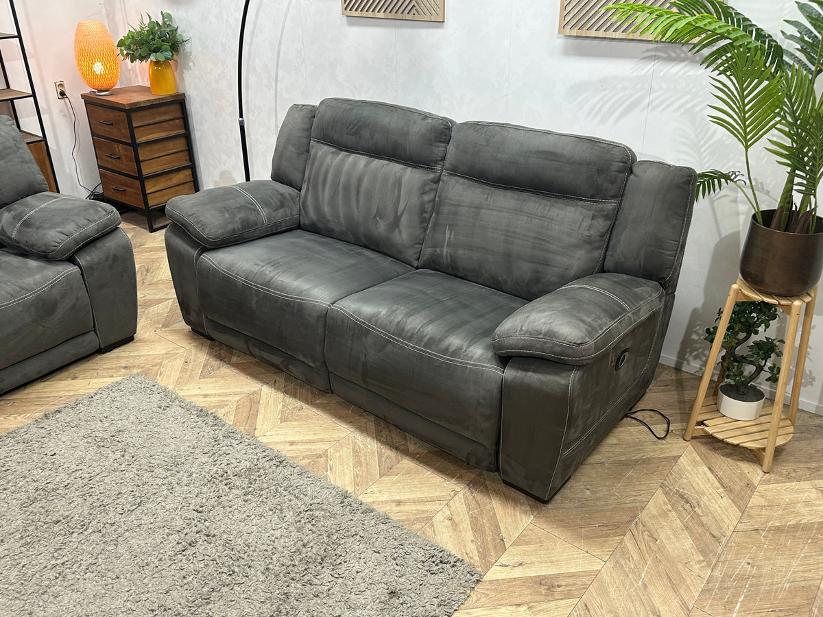 Antraciet Suède Stoffen Bankenset Inc Fauteuil ~ Relax/USB Functie