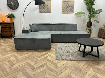 !Showroommodel! Grijze Chenille Stoffen Hoekzetel ~ Slaapfunctie
