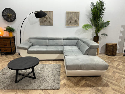 Grijze/Witte Suède Stoffen/Lederen Hoekzetel