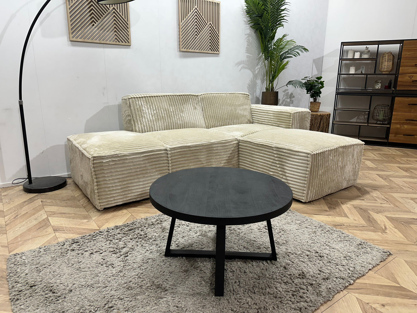 !Showroommodel! Witte/Crème Ribstof Design Hoekzetel