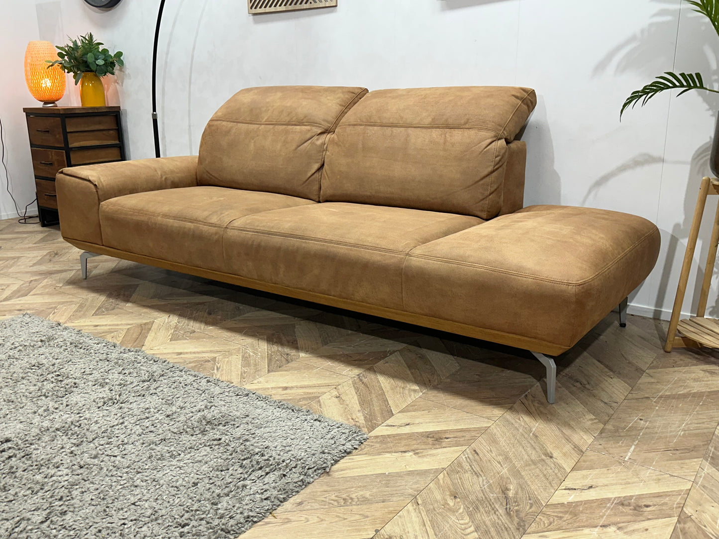 Musterring Cognac Bruine Suède Stoffen Design Zetel ~ Verstelbare Hoofdsteunen