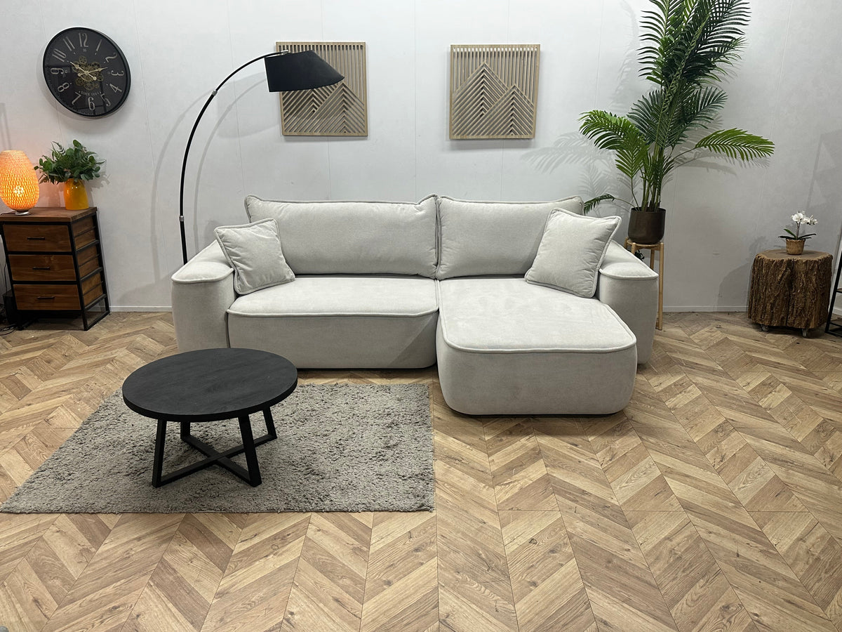 !Showroommodel! Witte/Crème Suède Stoffen Hoekzetel