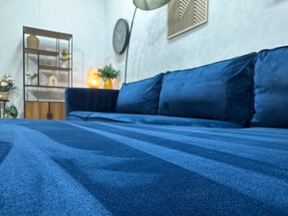 Blauwe Velvet Hoekzetel ~ Losse Kussens Met Afneembare Hoezen