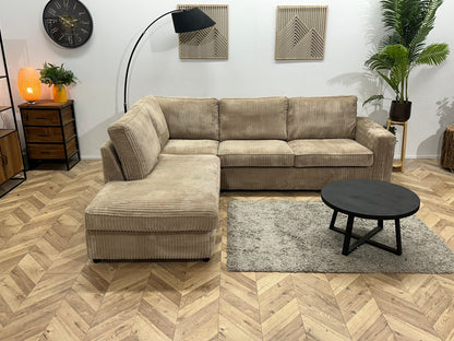 Beige Ribstof Hoekzetel ~ Losse Kussens Met Afneembare Hoezen