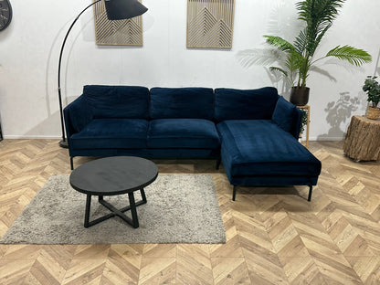 Blauwe Velvet Hoekzetel ~ Losse Rugkussens Met Afneembare Hoezen