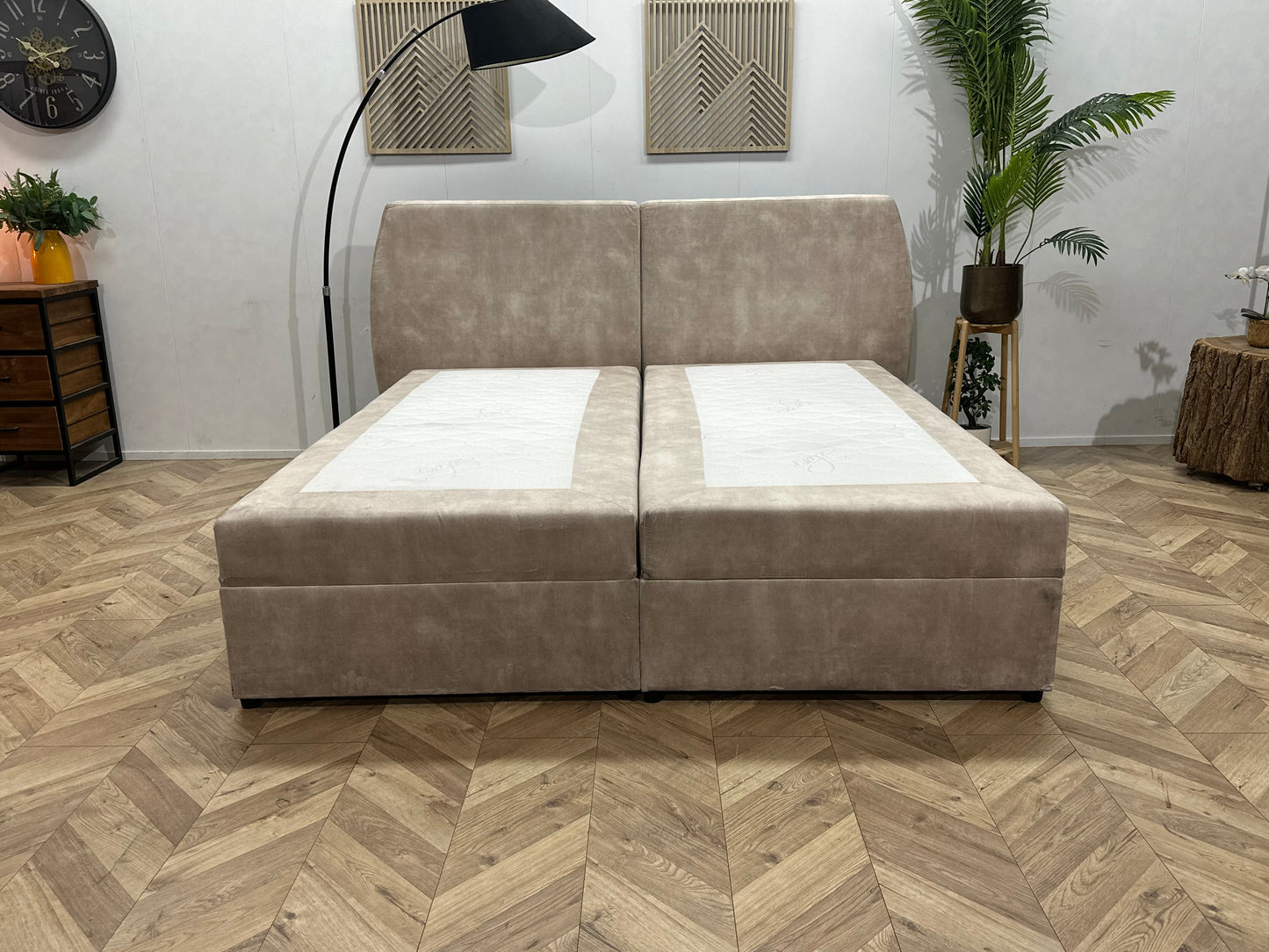 !Showroommodel! Beige Velvet Boxspring Inc Topper