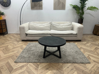 Witte Ribstof Lounge Zetel ~ Losse Kussens Met Afneembare Hoezen