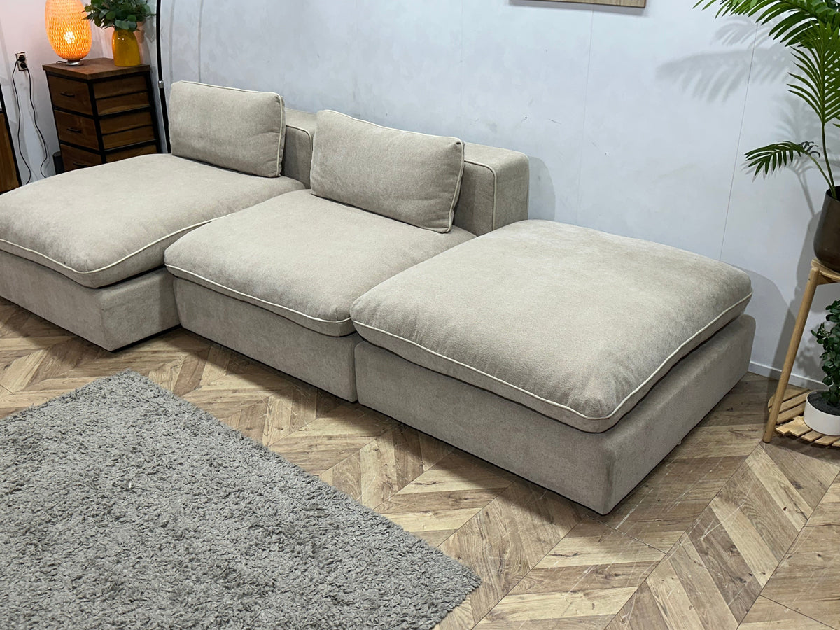 !Showroommodel! Beige Suède Stoffen Hoekzetel Inc Hocker