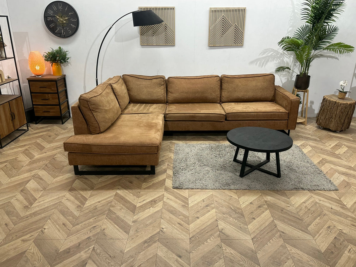 Cognac Bruine Suède Stoffen Hoekzetel ~ Losse Kussens Met Afneembare Hoezen