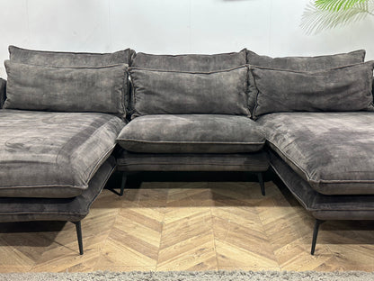 Antraciet Velvet U Zetel ~ Losse Kussens Met Afneembare Hoezen