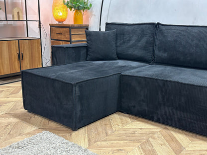 !Showroommodel! Zwarte Ribstof Hoekzetel ~ Slaapfunctie