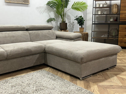 !Showroommodel! Licht Bruine Ribstof Hoekzetel ~ Verstelbare Hoofdsteunen