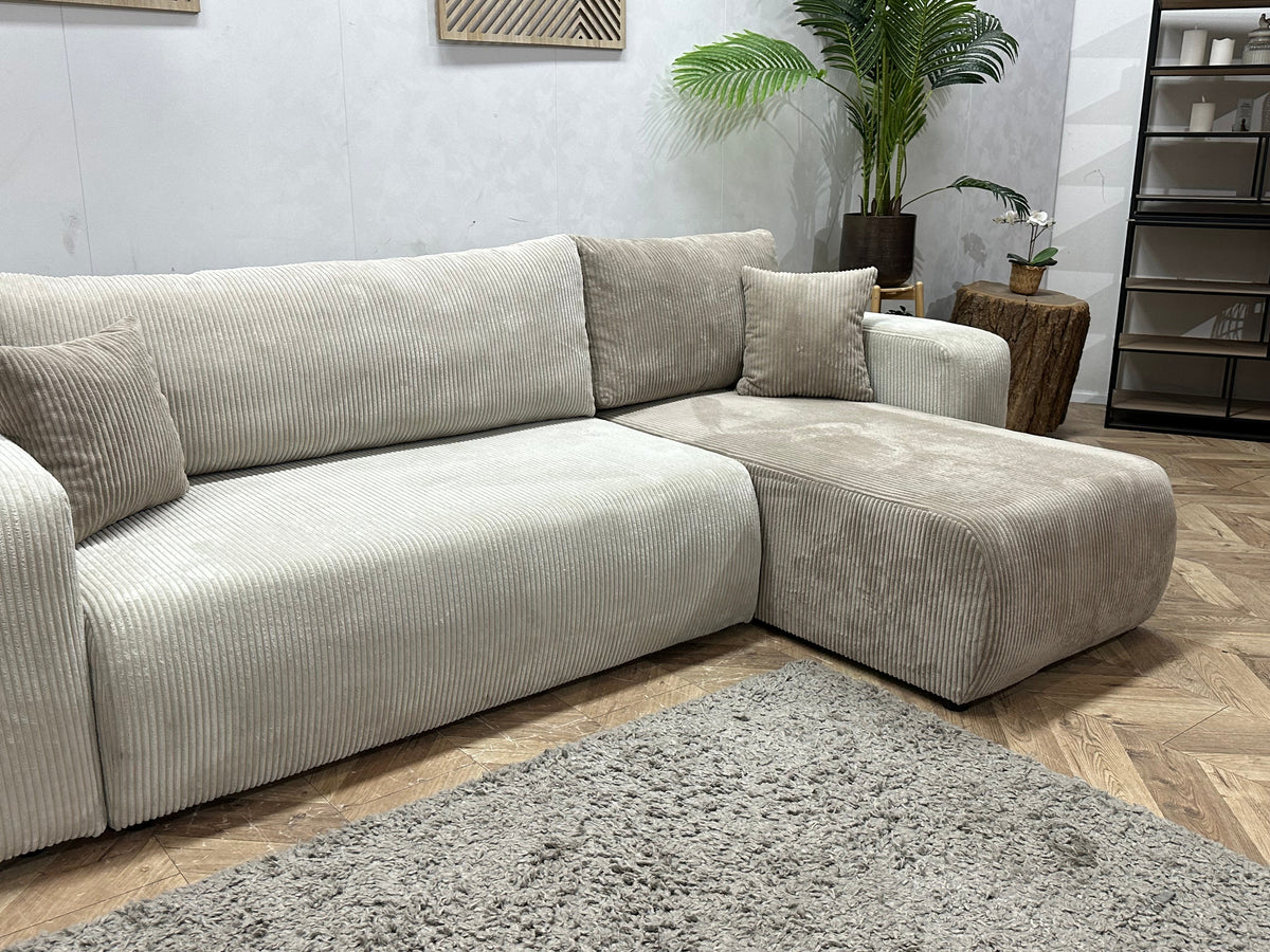 !Showroommodel! Witte/Bruine Ribstof Hoekzetel