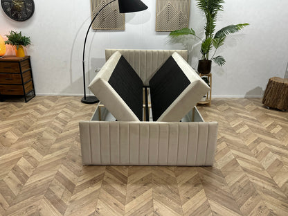 !Showroommodel! Beige Velvet Boxspring Inc Topper