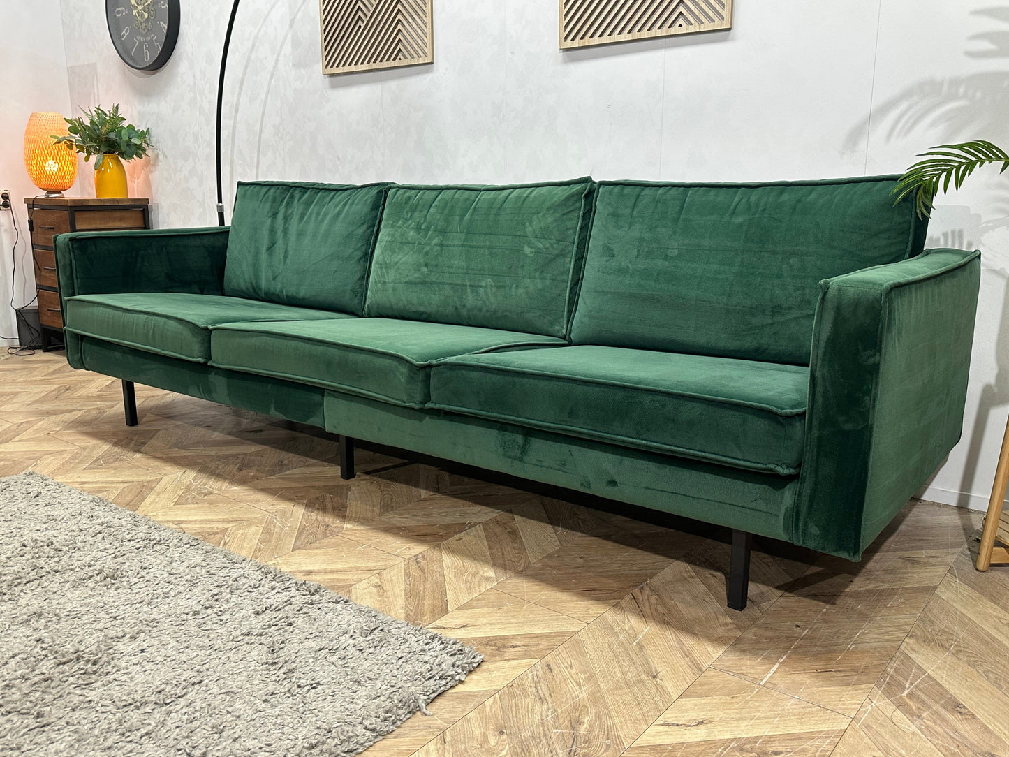 Be Pure Groene Velvet 3-Zits Zetel Inc Hocker ~ Losse Kussens Met Afneembare Hoezen