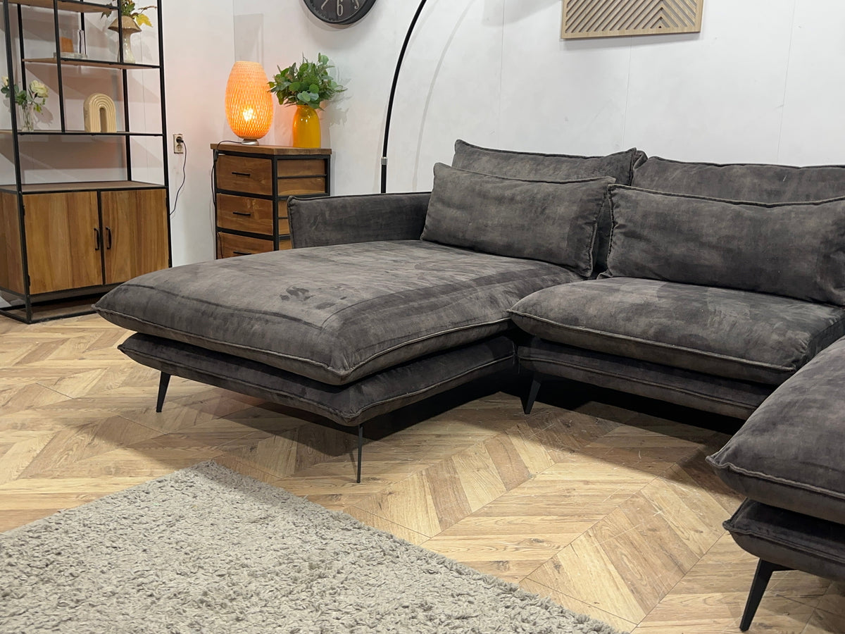 Antraciet Velvet U Zetel ~ Losse Kussens Met Afneembare Hoezen