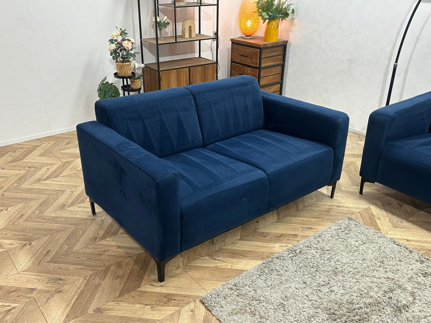 Blauwe Velvet Zetels Set ~ Vaste Kussens