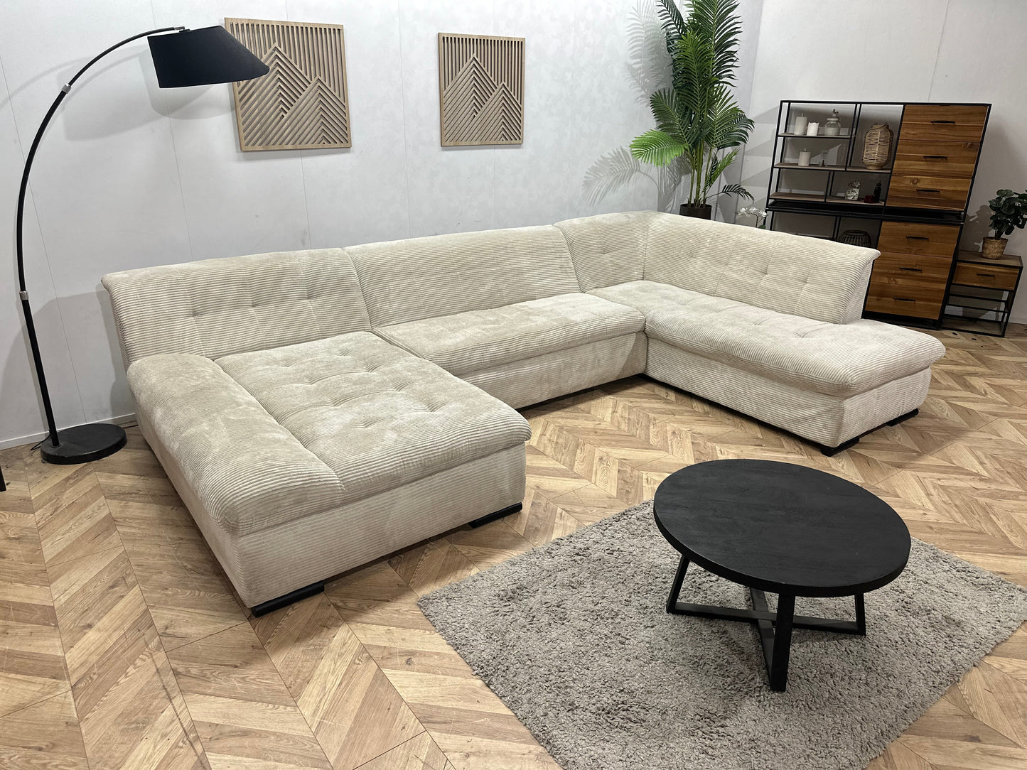 !Showroommodel! Witte Ribstof U Zetel ~ Slaapfunctie