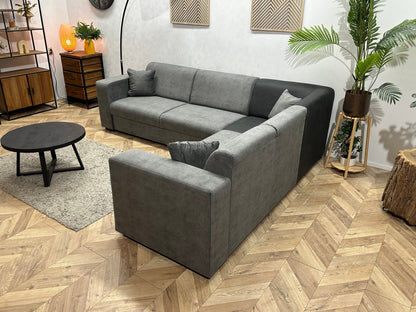!Showroommodel! Antraciet/Grijze Suède Lederen/Velvet Hoekzetel