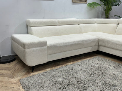 !Showroommodel! Witte Bouclé Stoffen Hoekzetel ~ Verstelbare Hoofdsteunen