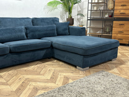 Blauwe Velvet Ruime U Zetel ~ Losse Kussens Met Afneembare Hoezen