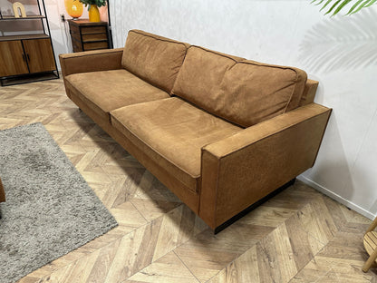 Cognac Bruine Suède Stoffen 2.5-Zits Inc Hocker ~ Losse Kussens Met Afneembare Hoezen