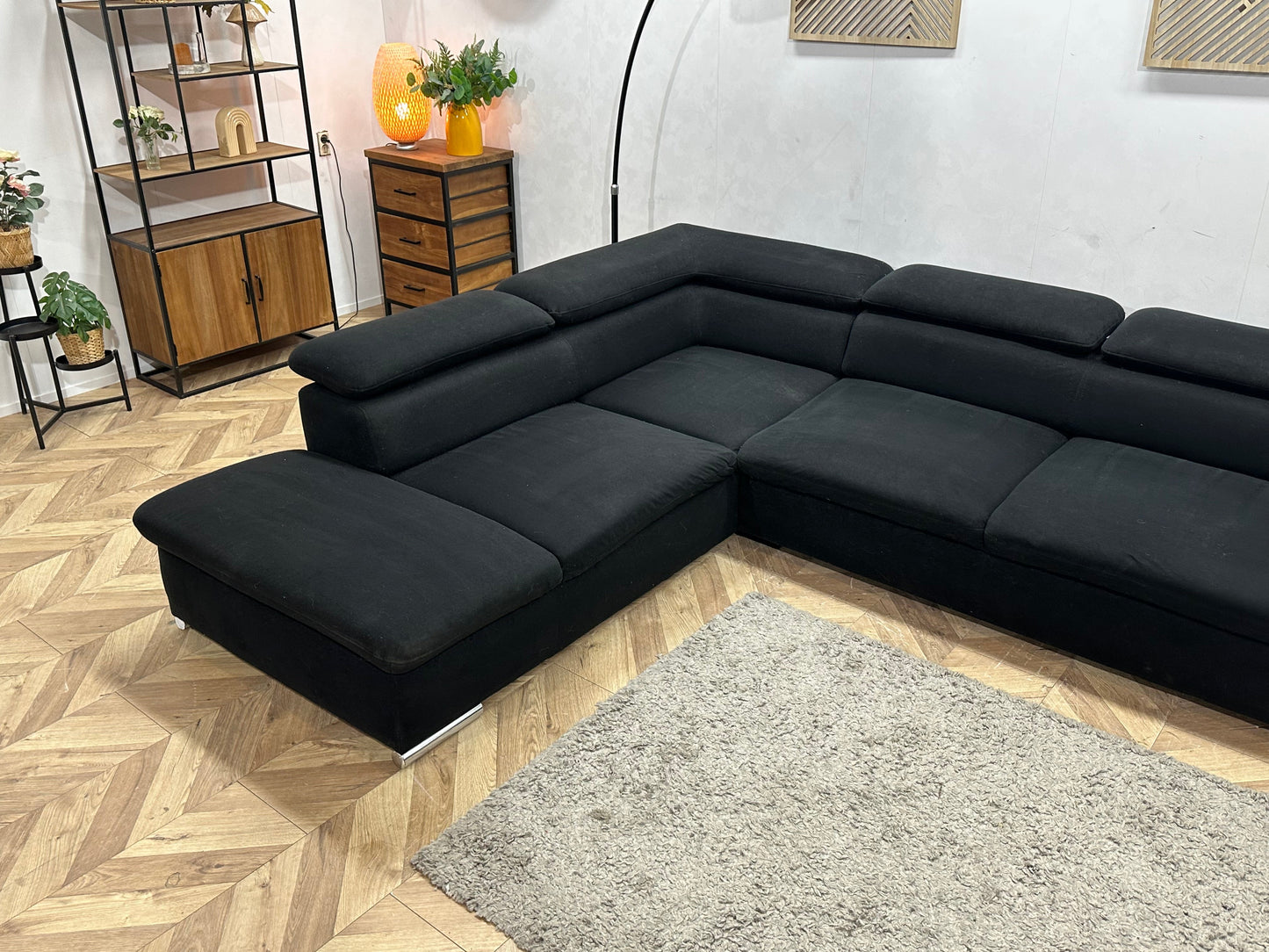 Zwarte Velvet Hoekzetel ~ Verstelbare Arm/Hoofdsteunen