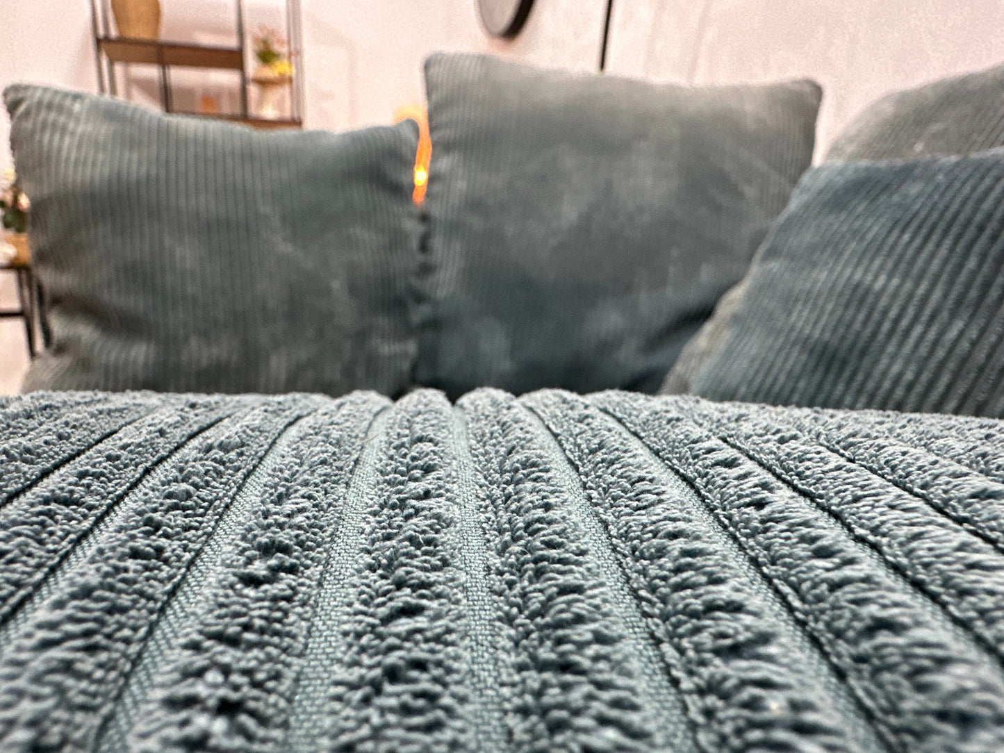 Blauwe Ribstof 2.5-Zits Zetel ~ Losse Kussens Met Afneembare Hoezen