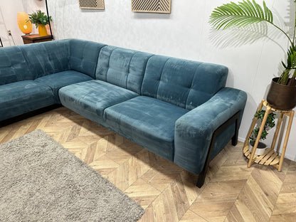 Blauwe Velvet Hoekzetel ~ Vaste Kussens