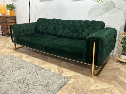 Groene Velvet 2.5-Zits Zetel ~ Vaste Kussens