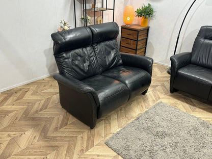 Zwarte Echt Lederen Zetels Set Inc Fauteuil ~ Relaxfunctie
