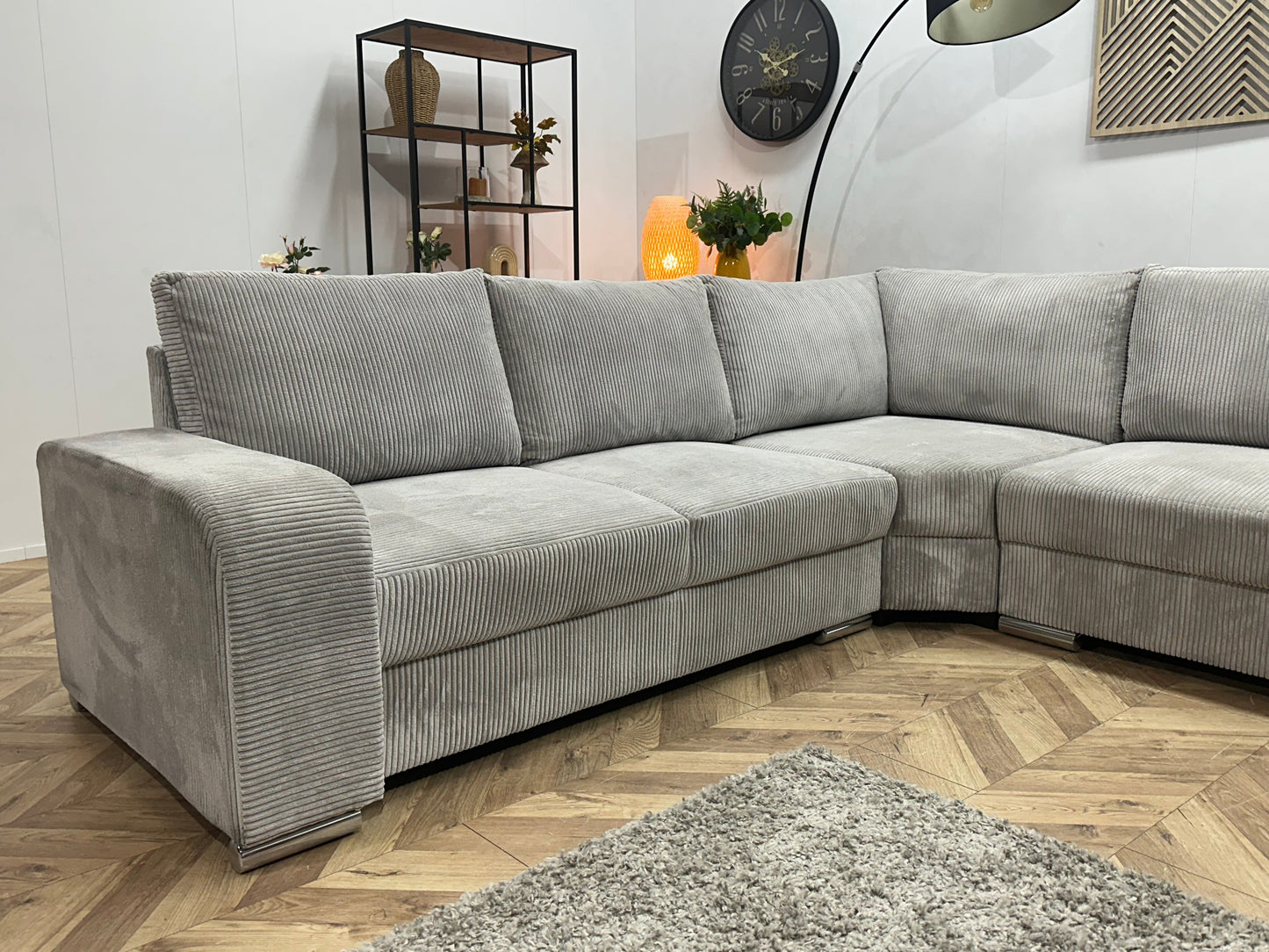 !Showroommodel! Licht Grijze Ribstof U Zetel