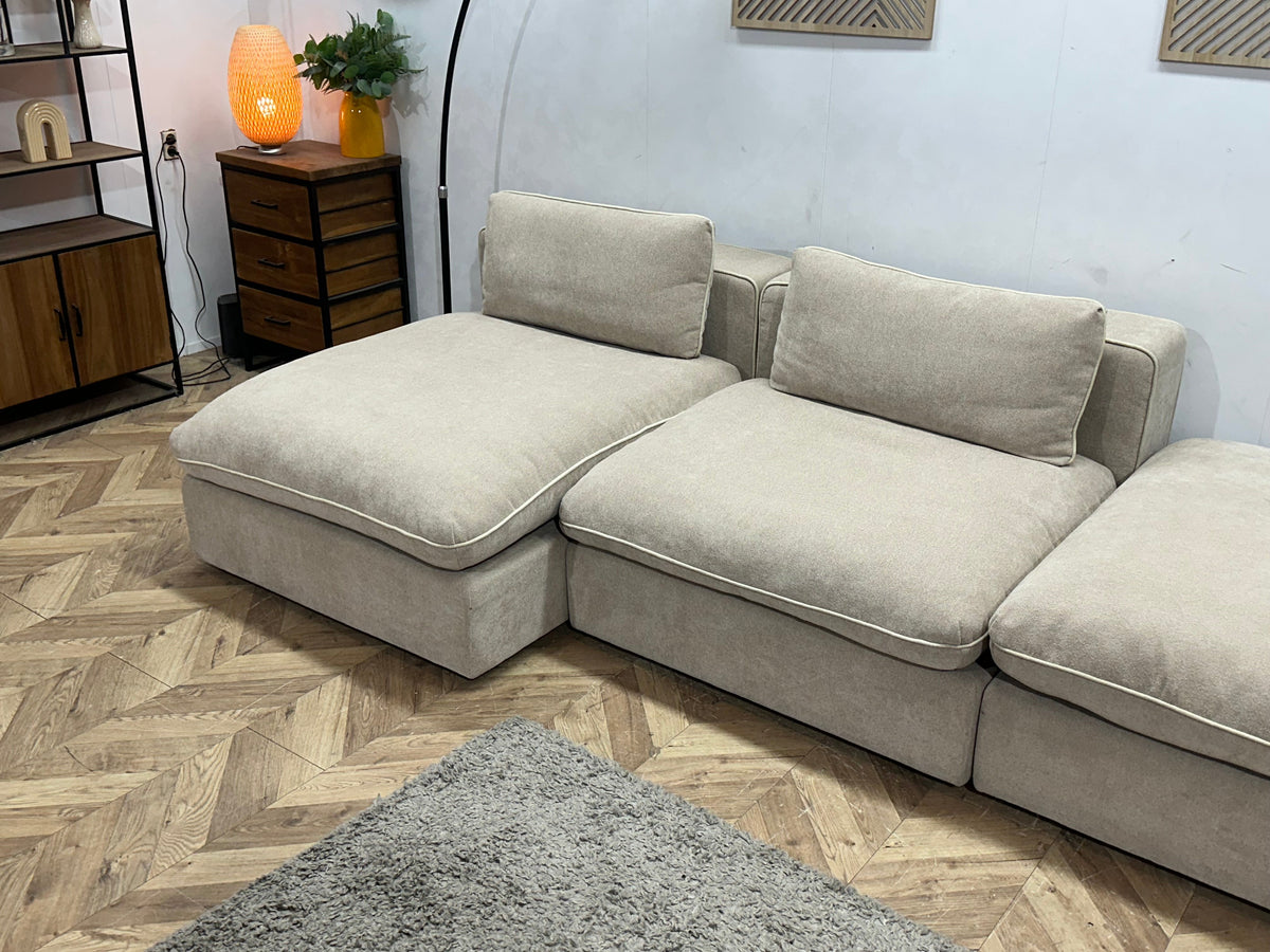!Showroommodel! Beige Suède Stoffen Hoekzetel Inc Hocker