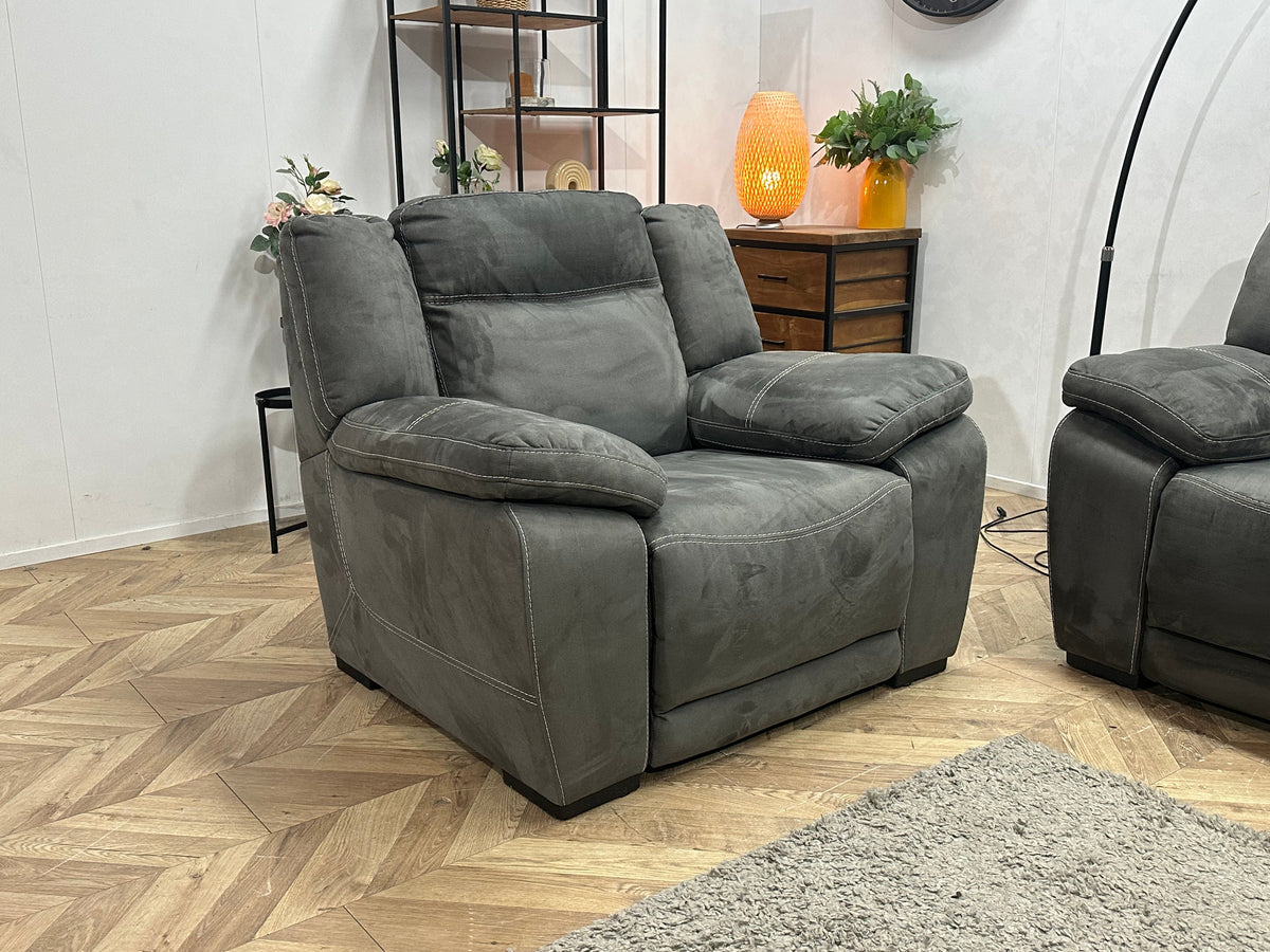 Antraciet Suède Stoffen Bankenset Inc Fauteuil ~ Relax/USB Functie