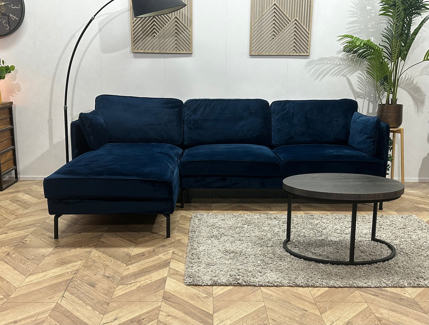 Blauwe Velvet Hoekzetel ~ Losse Kussens Met Afneembare Hoezen