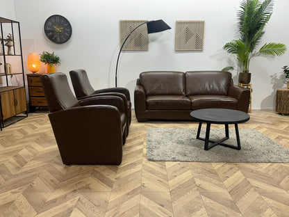 Bruine Echt Lederen 2.5-Zits Zetel Inc Fauteuils ~ Geïmpregneerd