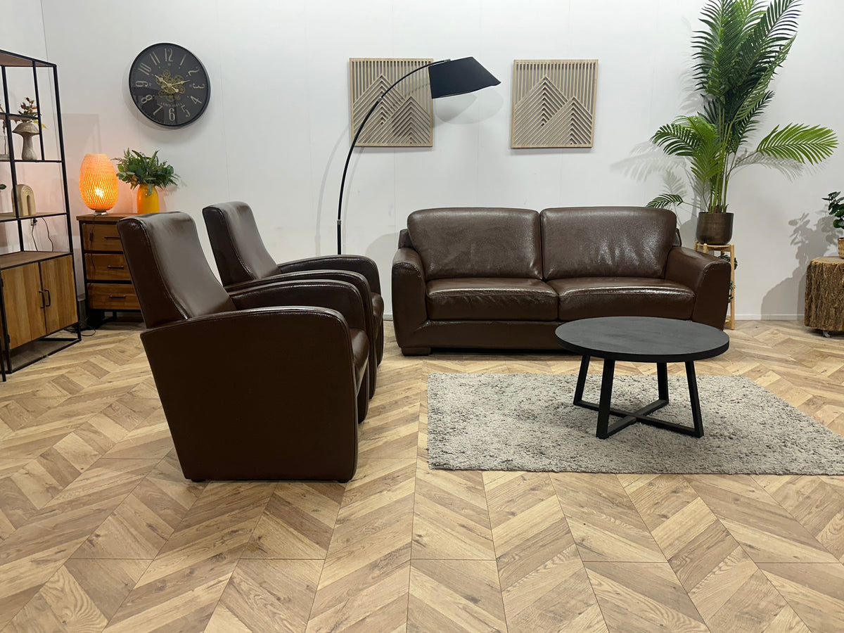 Bruine Echt Lederen 2.5-Zits Zetel Inc Fauteuils ~ Geïmpregneerd