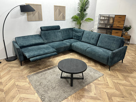 Blauwe/Grijze Velvet Hoekzetel ~ Elektrisch Verstelbaar