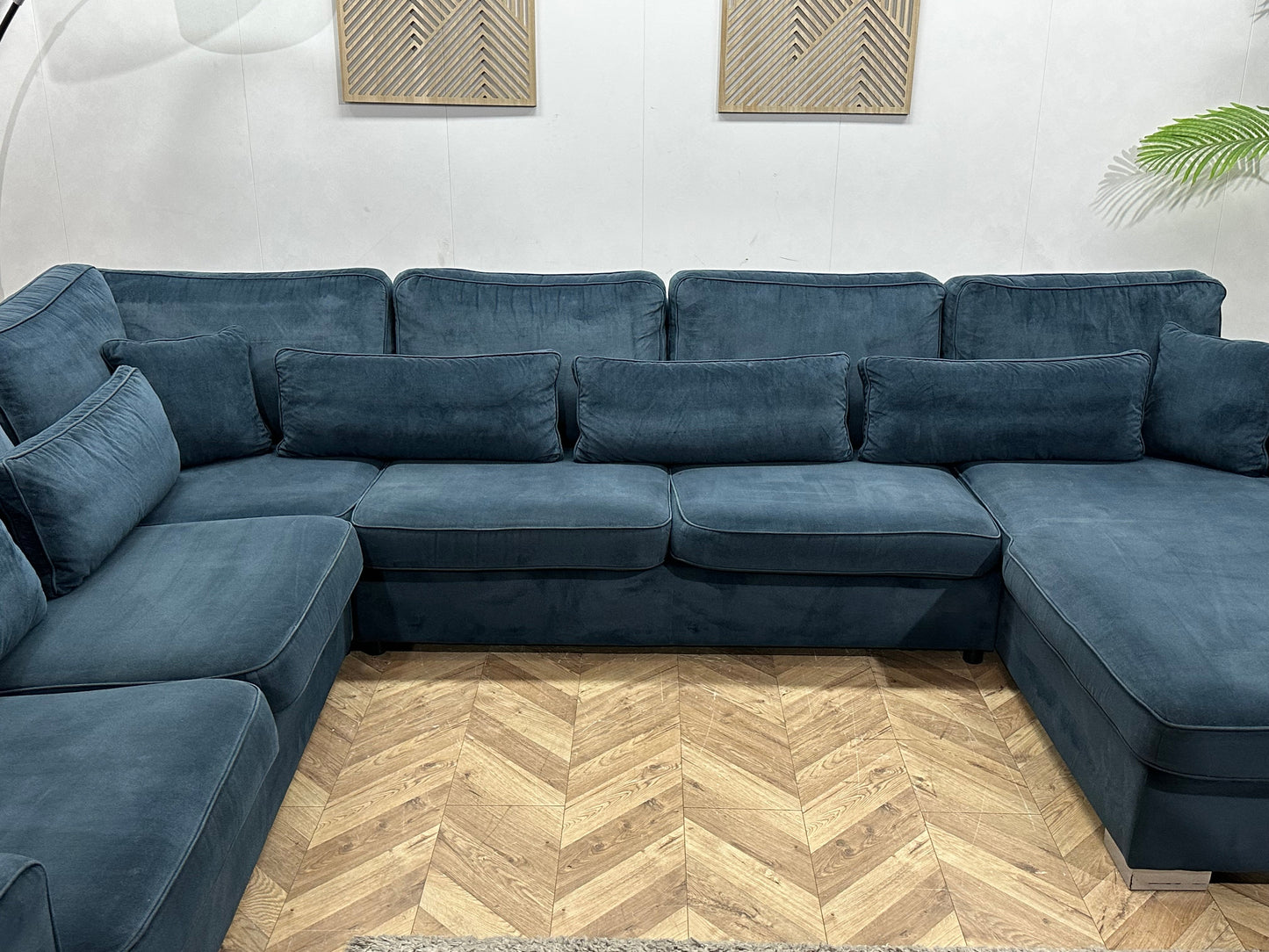 Blauwe Velvet Ruime U Zetel ~ Losse Kussens Met Afneembare Hoezen