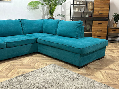 H&H Blauwe Suede Stoffen U Zetel ~ Losse Kussens Met Afneembare Hoezen