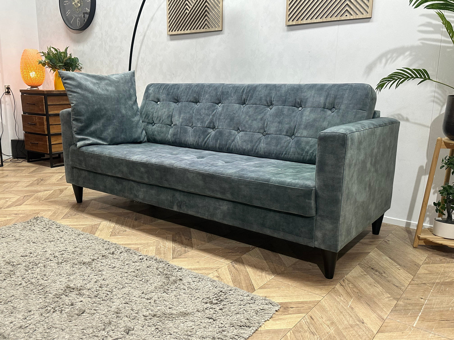 Umix Blauwe Velvet 2.5-Zits Zetel ~ Losse Rugkussens Met Afneembare Hoezen