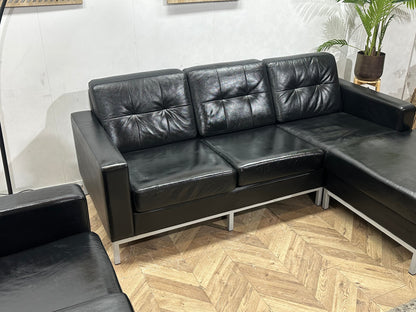 Zwarte Echt Lederen Hoekzetel Inc Fauteuils ~ Geïmpregneerd