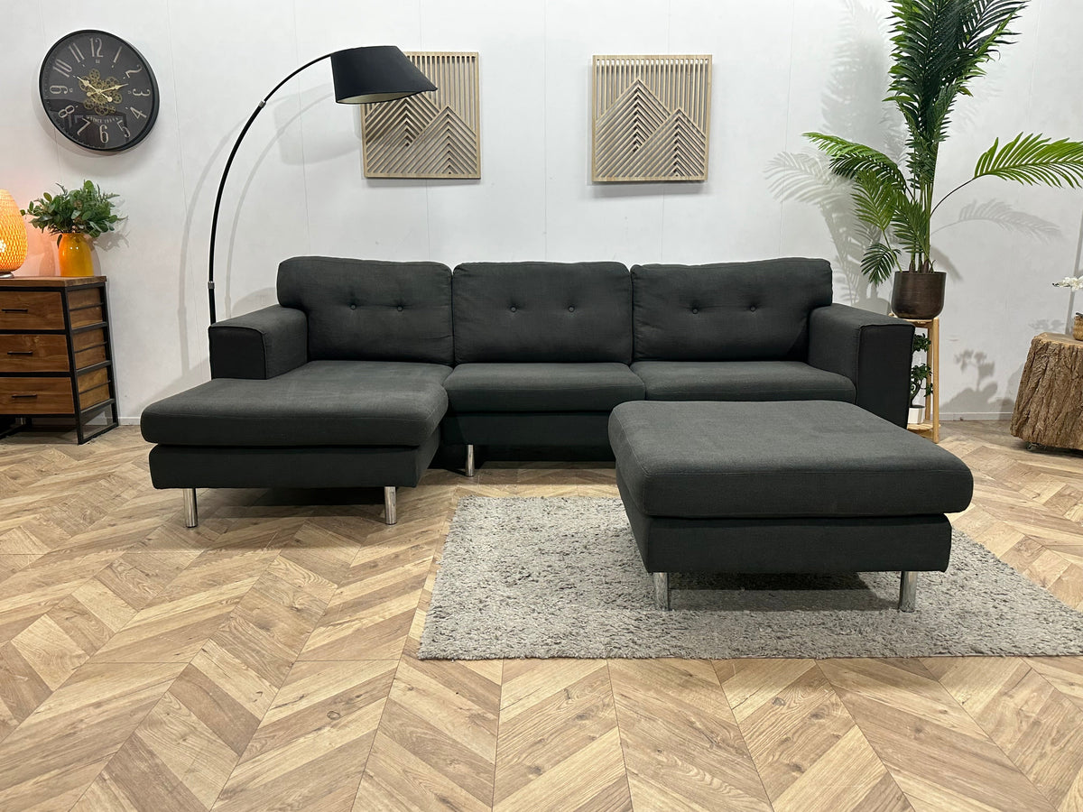 Antraciet Hoekzetel Inc Hocker ~ Losse Kussens Met Afneembare Hoezen