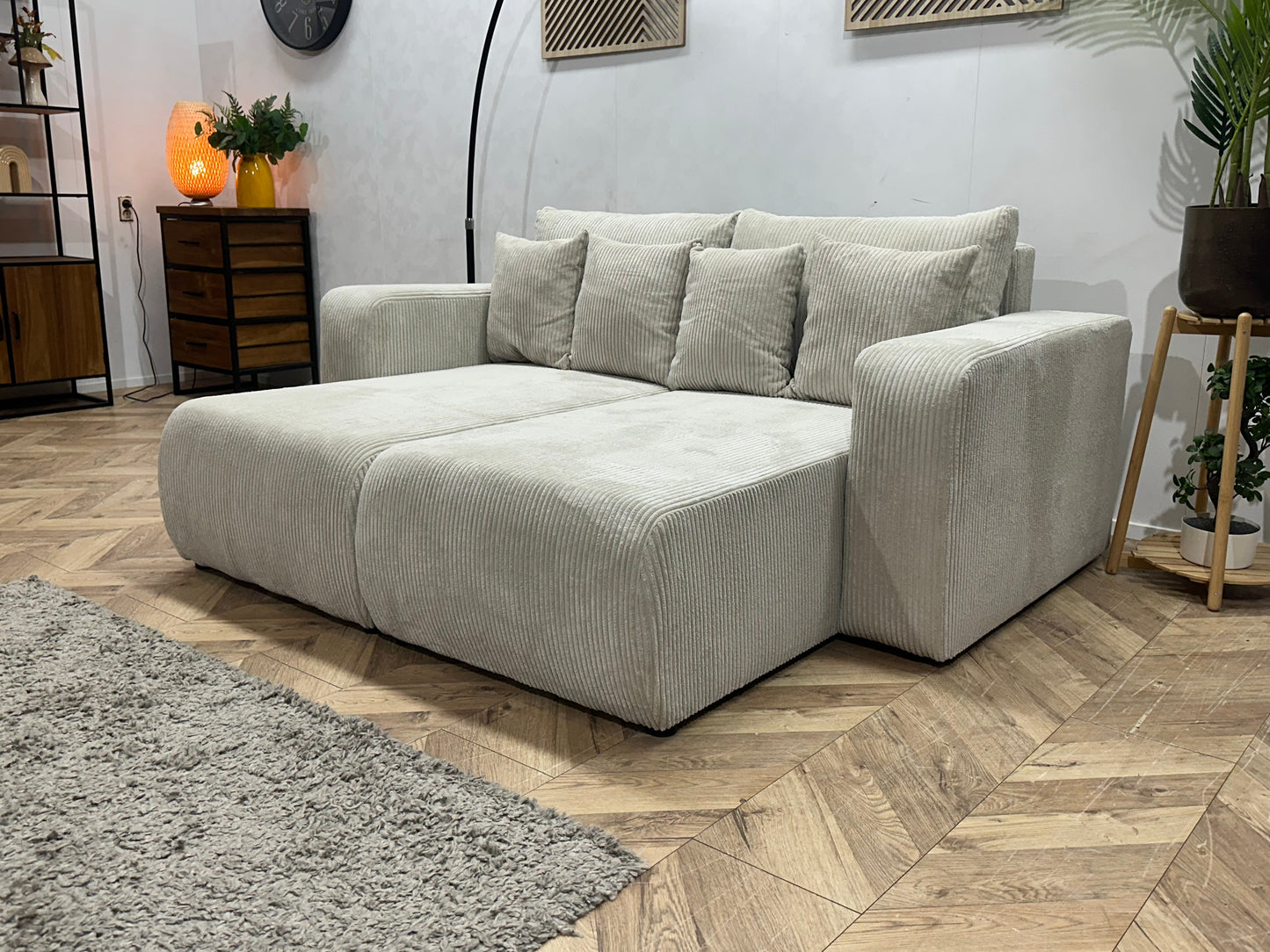 !Showroommodel! Witte Ribstof Lounge Zetel