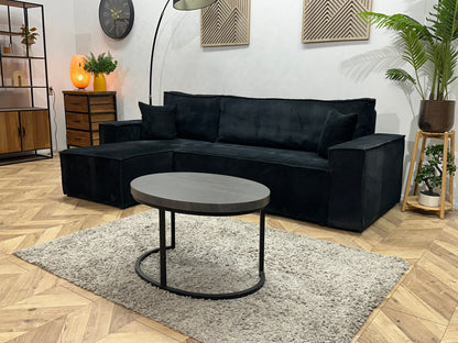 !Showroommodel! Zwarte Ribstof Hoekzetel ~ Slaapfunctie